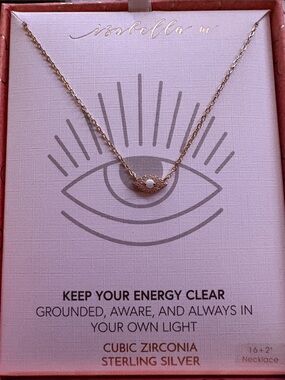 Isabella M Gold/Sterling Silver Opal evil eye CZ necklace new